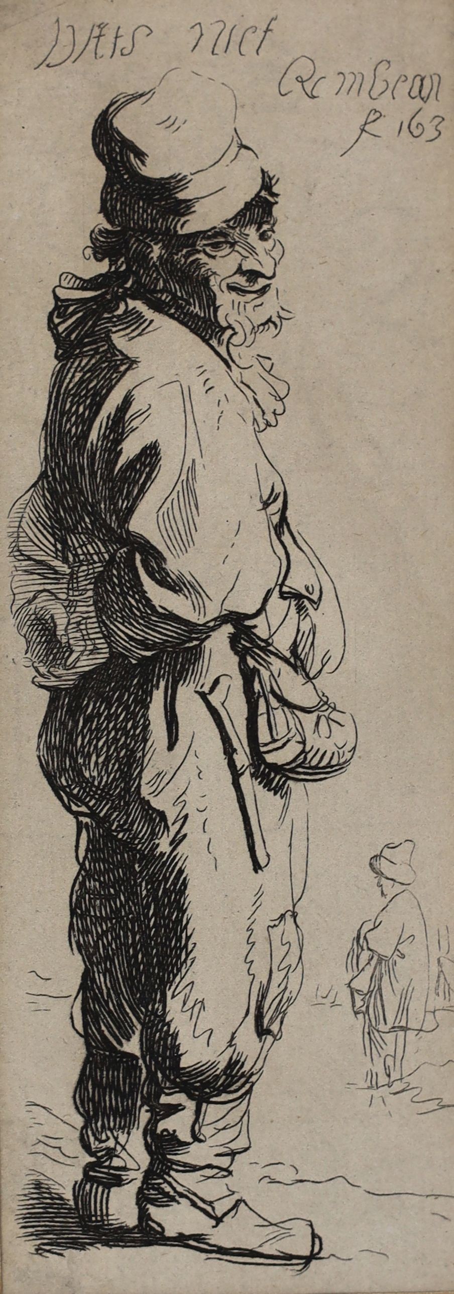 After Rembrandt Van Rijn (1606-1669), A Peasant Replying: 'Dats niet', etching, 11.25 x 4.25cm